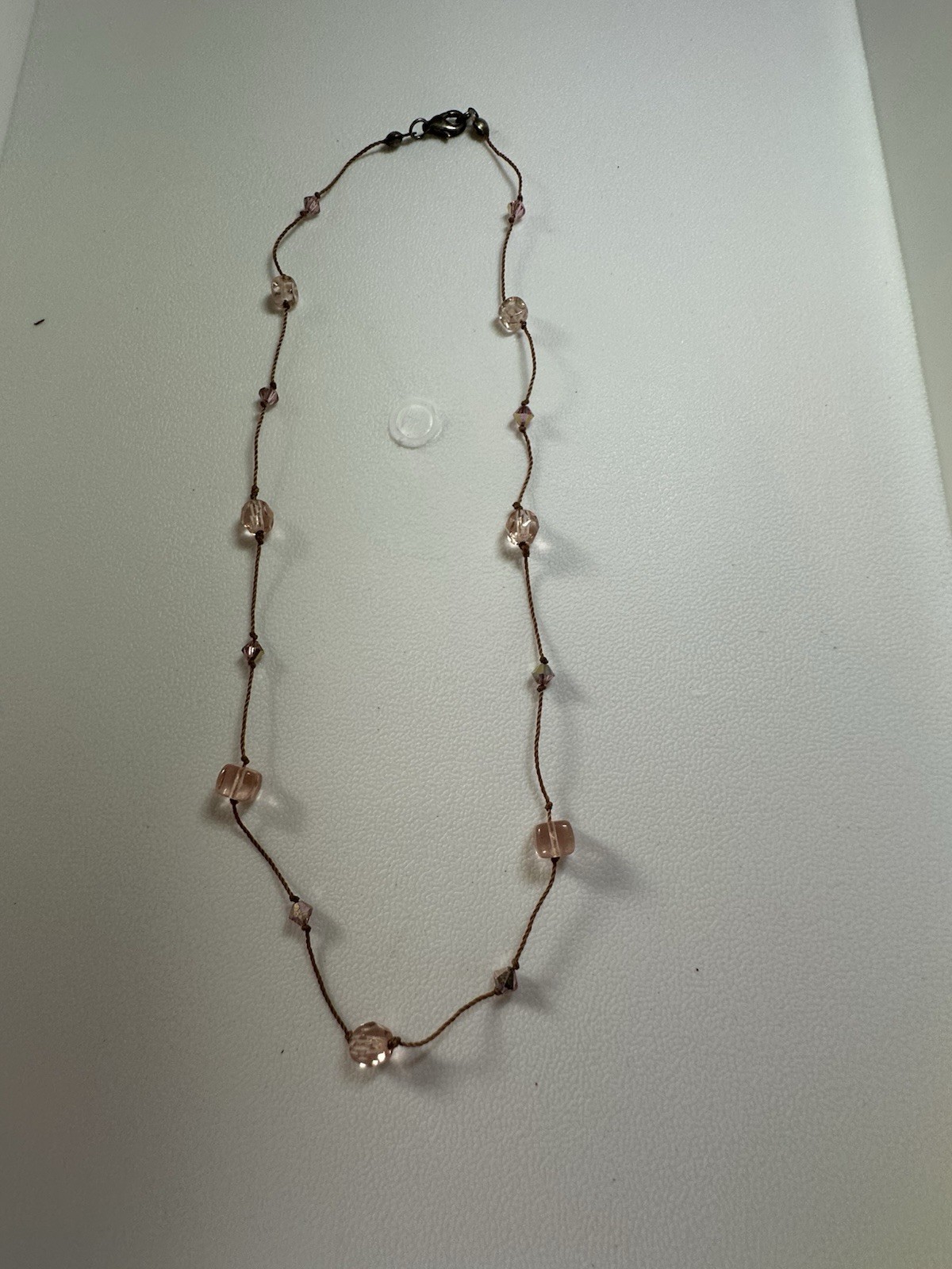 Vintage Pink Glass Beaded Copper Tone Floating Necklace 16”