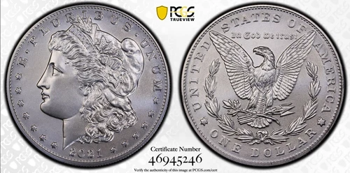 2021 $1 Morgan Silver Dollar PCGS Gold Shield MS69 100th Anniversary box & COA