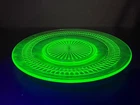 Vintage Uranium Glass Roulette Pattern 8-1/2" Salad Plate Anchor Hocking