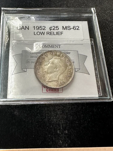 1952 Low Relief  Coin Mart Graded Canadian, ¢25 Cent, **MS-62**