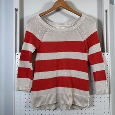 Ann Taylor Loft Sweater Women's Orange cream Striped Knit 3/4 Sleeve Classic XS