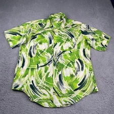 Vintage Richman Brothers Dura-Press Shirt Mens Large Green Short Sleeve Disco