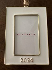 NWT Pottery Barn Dated Christmas 2024 Ornament White Enamel Rectangle Frame NIB