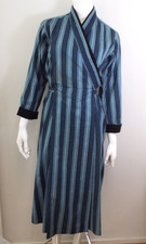 Vestido largo kimono japonés vintage años 70 KENZO 38 azul algodón envolvente cinturón delantero