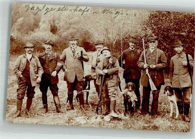 38168447 - a hunting party with hunting dogs private photo postcard Mittelbug
