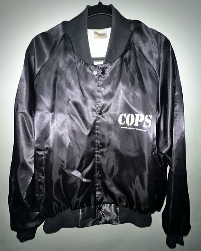 Vintage COPS Jacket TV Show Black X Large Satin Langley Snap Button Auburn USA - Picture 2 of 3
