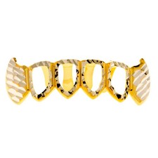 Two Tone Diamond Cut 4 Open Face Bottom Teeth Vampire Fang Grillz S020 4F C4