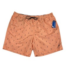Nautica Mens Anchor Patterned Mesh Lined Swim Trunks Peach 2XL