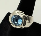 Vintage 925 Silver Blue Topaz Large Signet Ring Size 5 Elyse Ryan