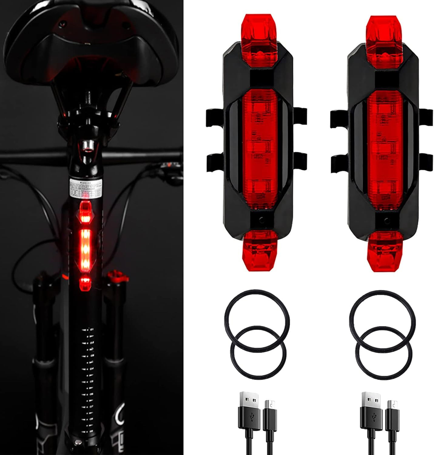 2 Pack USB Rechargeable LED Bicycle Rear Lights Cycling Bike