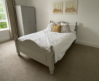 Painted Solid Pine Double Bed With Head Board Foot Board And Double Mattress