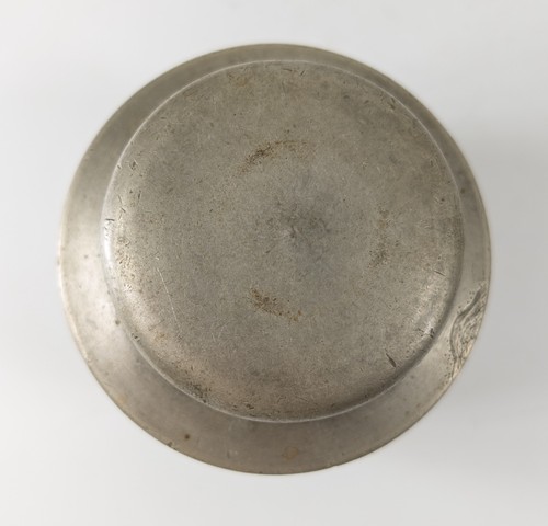 Antique Chinese Engraved Pewter Tea Caddy Covered Jar Landscape Calligraphy - Picture 9 of 19