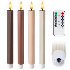 4 Pack 10" Overcast Mocha Brown LED Flameless Taper Candles with Remote & Timer
