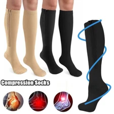 (3 Pairs) Zip-Up Compression Socks 20-30 MMHg GRADE Knee-High Unisex Leg Support