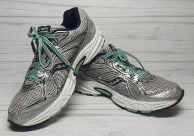 SAUCONY Cohesion 7 Women  7.5 Silver Teal Blue Athletic Trainers Running shoes