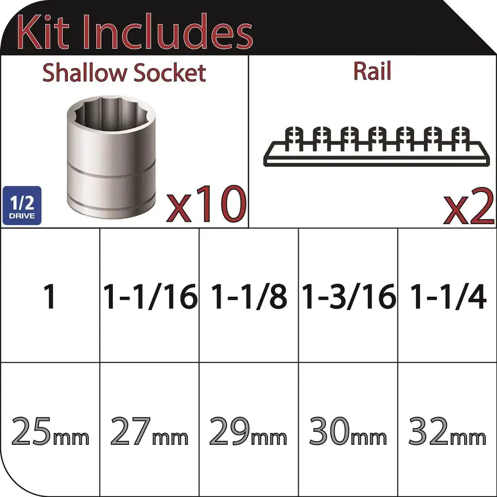 1 2 in. drive x large sae mm socket set 10 piece eBay