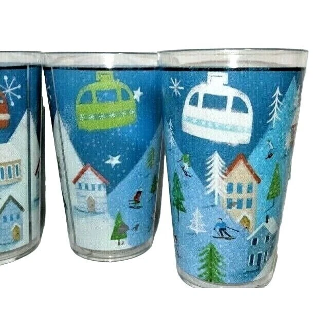 Vaso acrílico Ski Lodge 4 piezas nieve esquí montañas árboles 19 oz regalo NUEVO Foto 2 de 3