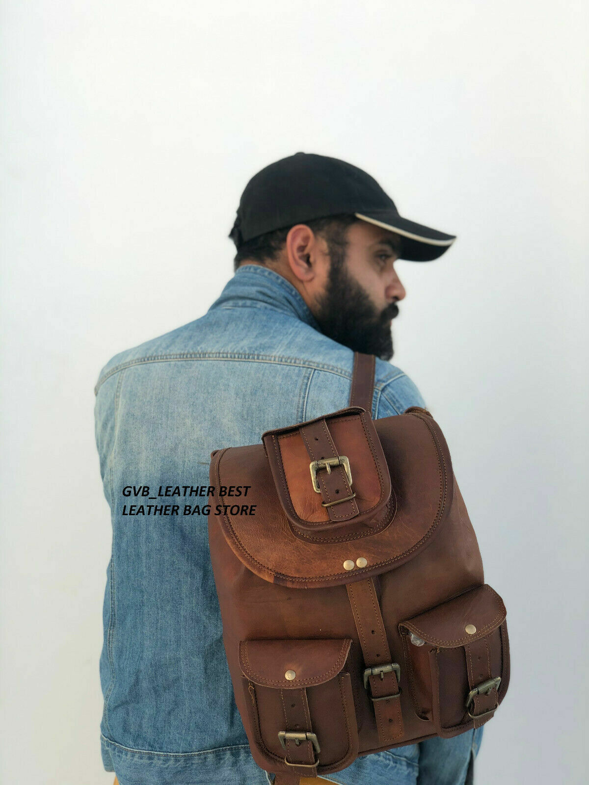 Vintage Dark Brown Genuine Leather Backpack 12.5 Inch Rucksack-image