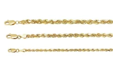Solid 10k Yellow Gold 3mm-5mm Diamond Cut Rope Chain Pendant Necklace Sz 18"-30"