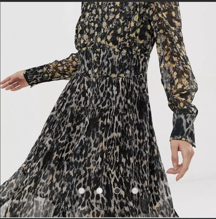 All Saints Liza Asa Dual Print High Low Midi Dress Size 4