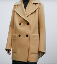 Nwt Massimo Dutto Womens Short Voluminous Double Breasted Coat Xs Wool Blend Tan