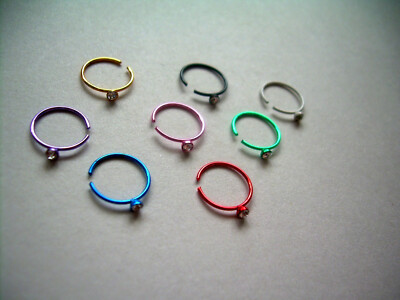 1 Ear Nose Lip Tragus Ring Fake Pierced Look Real Piercing 20g Purple Plating.