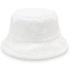  Winter Bucket Hat Fluffy Fisherman Cap for Women Men Solid Faux Fur White