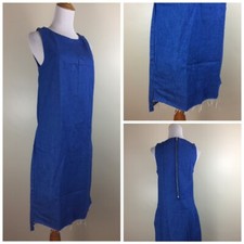NEW ZARA Trafaluc Womens sz 6 Medium Wash High Low Raw Hem Zip Back Denim Dress
