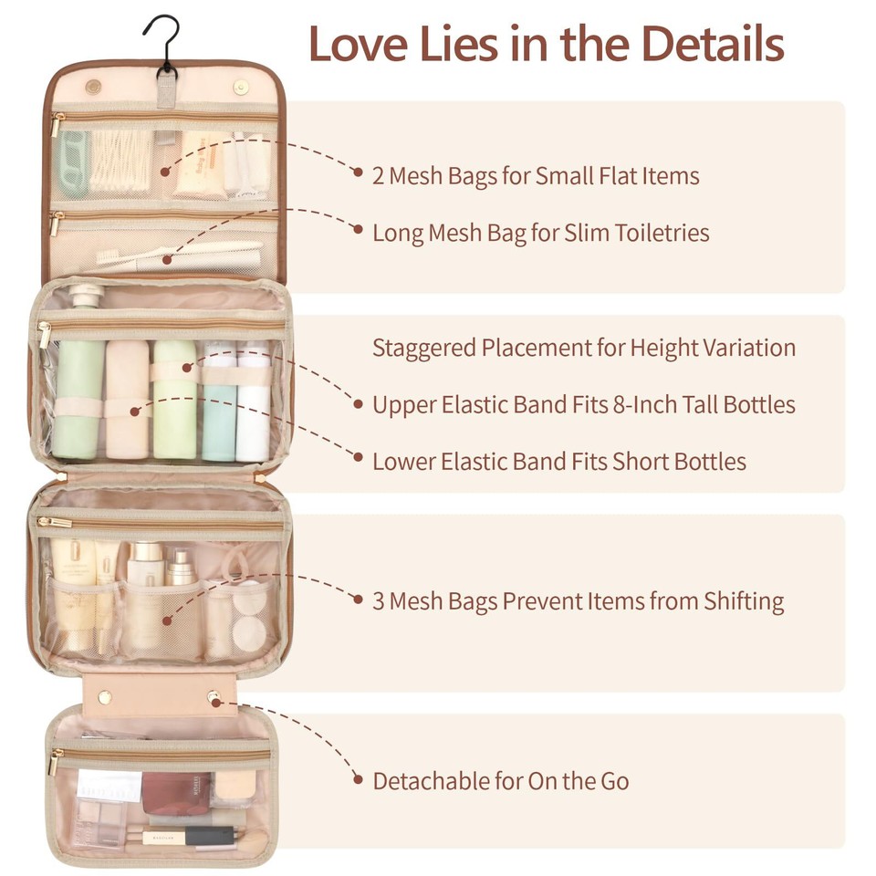 Hanging Travel Bag for Toiletries Delicate Plaid Waterproof Travel