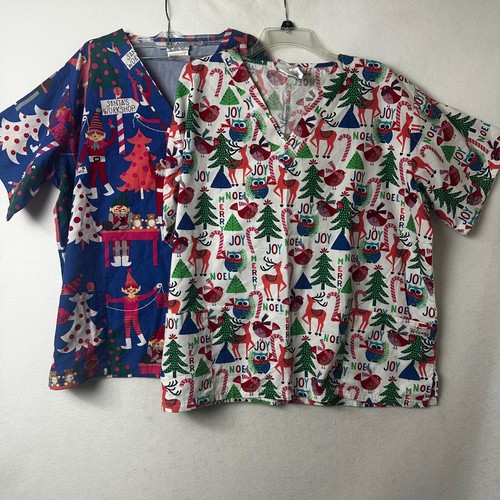 Lot Of 2 Women’s Christmas UA Scrubs women XL nursing uniform holiday