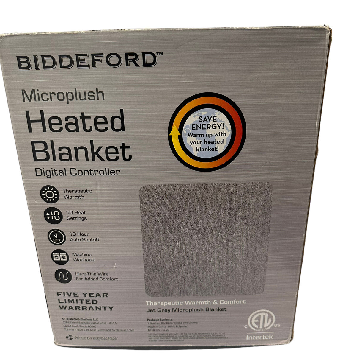Biddeford Gray Microplush Electric Blanket FULL Size 72" x 84" eBay