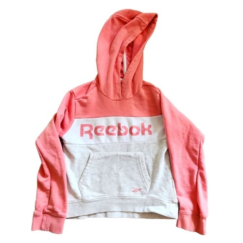 EUC Reebok Coral & Grey Hoodie Sweatshirt SIZE 7/8