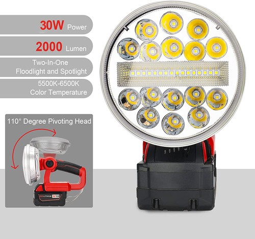 30W Portable LED Flashlight Outdoor Work Light For Milwaukee 18V Li-Ion Battery - Picture 8 of 8