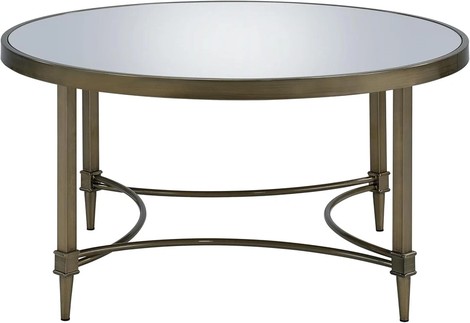 Mesa de centro contemporánea de metal Acme Aditya en latón antiguo y espejado Foto 4 de 4
