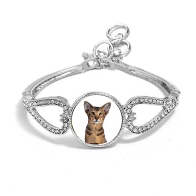 Orientalisches Armband Katze Haustier Silberfarben mit Diamanten und Samt Geschenktüte
