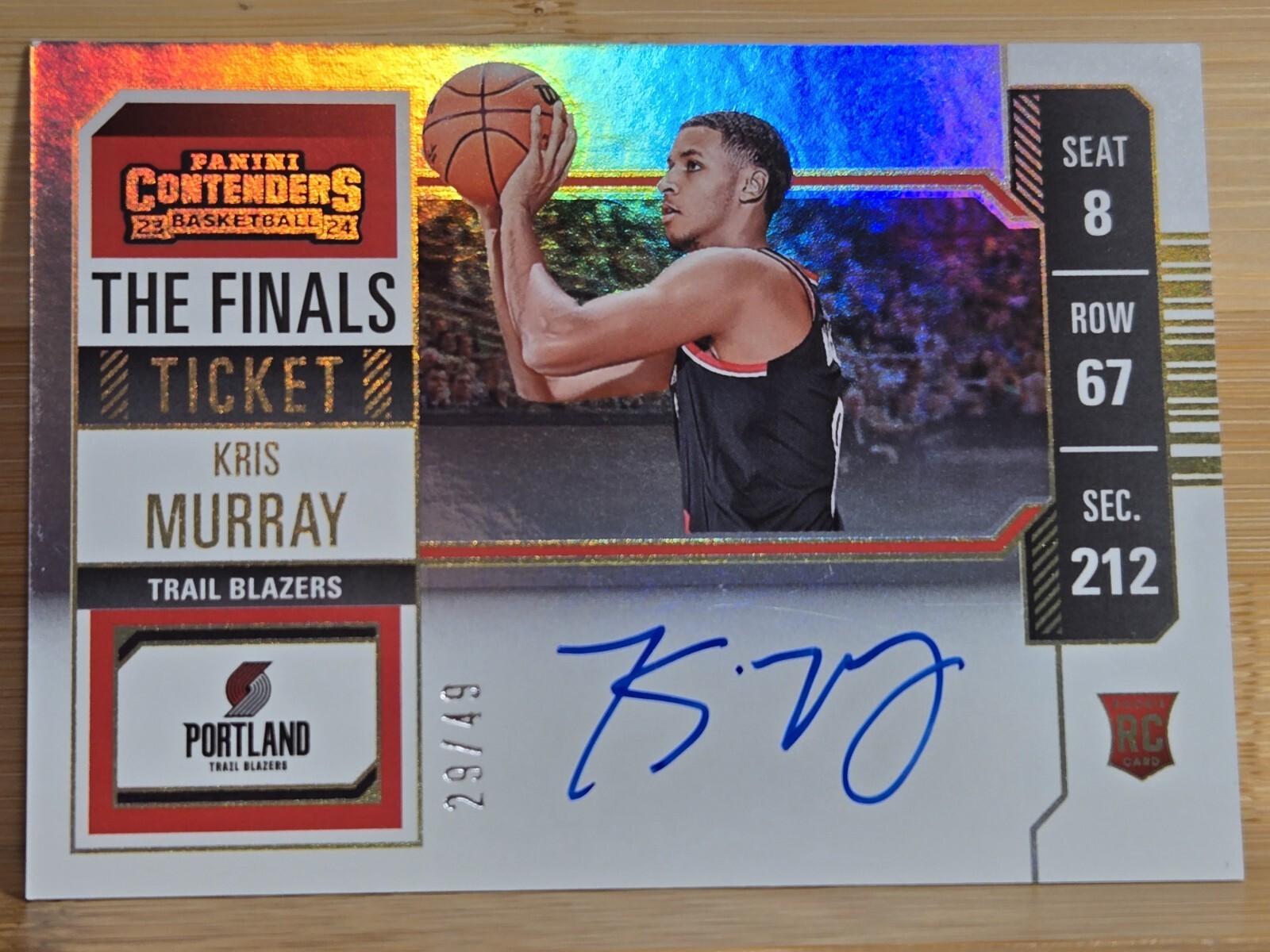 Kris Murray Auto /49 2023-24 Contenders Finals Ticket Variation On Card RC