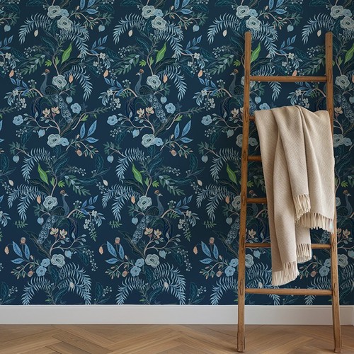 Blue Peacock Floral Peel &Stick Removable Vinyl Self-Adhesive Wallpaper 17"x118" - Picture 6 of 10