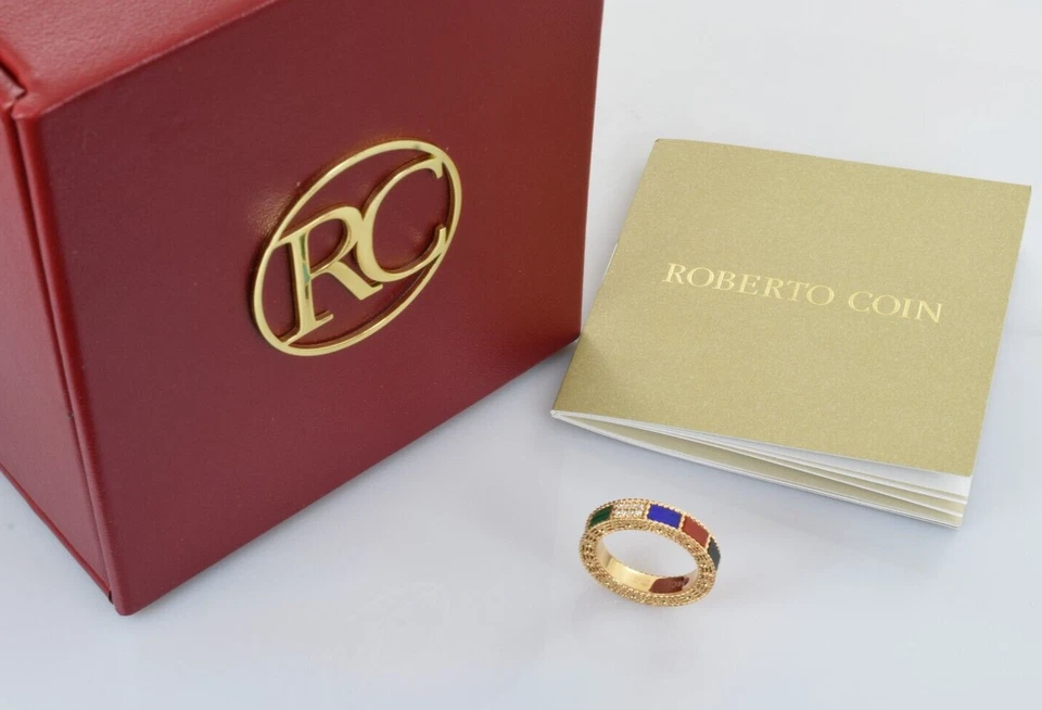 Anillo Roberto Coin Art Deco con Piedras y Diamantes Oro Rosa 18k Talla 6.5 Foto 2 de 4