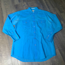 Sheplers Mens Pearl Snap Shirt Size 16/35 Blue Long Sleeves Front Pockets