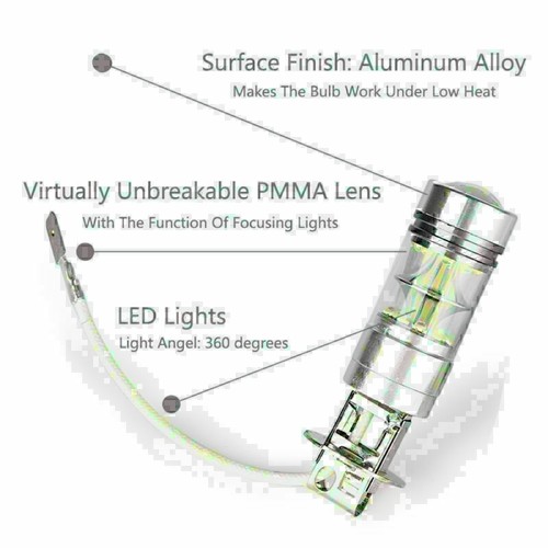 2pcs H3 100W Super Luminoso LED Bianco Fendinebbia Coda DRL Luce diurna gk - Foto 7 di 7