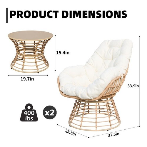 VIXLON Outdoor Furniture Patio Rattan Chair and Table Sets Garden Swivel Chairs - Picture 18 of 76