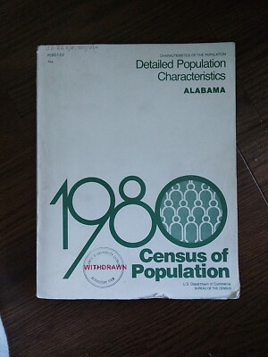 Alabama Detailed Population Characteristics Census 1980.      Huge Book.       K