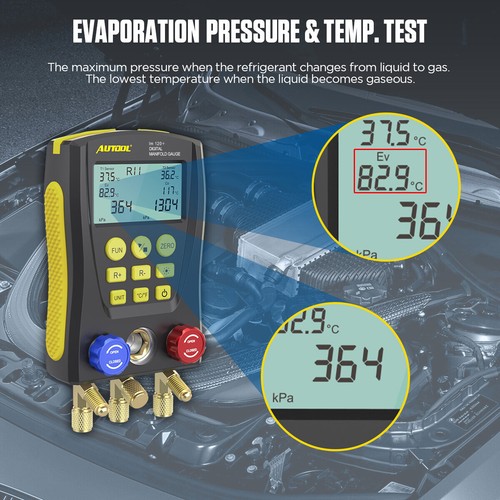Kit de probador de temperatura de presión de vacío HVAC medidor colector de refrigeración digital - Imagen 4 de 21