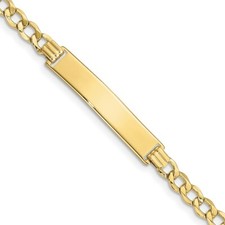 Real 10K Yellow Gold Semi-solid Curb Link ID Chain Bracelet; 8 inch; Lobster