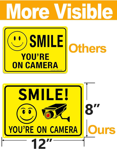 4-Pack Smile You'Re on Camera Signs 8"X12" Rust Free Aluminum Video Surveillance - Picture 3 of 12