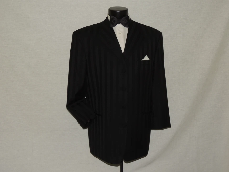 BESPOKE Black bold shadow stripe men's formal wedding tuxedo coat jacket 48 — 第 3/4 张图片