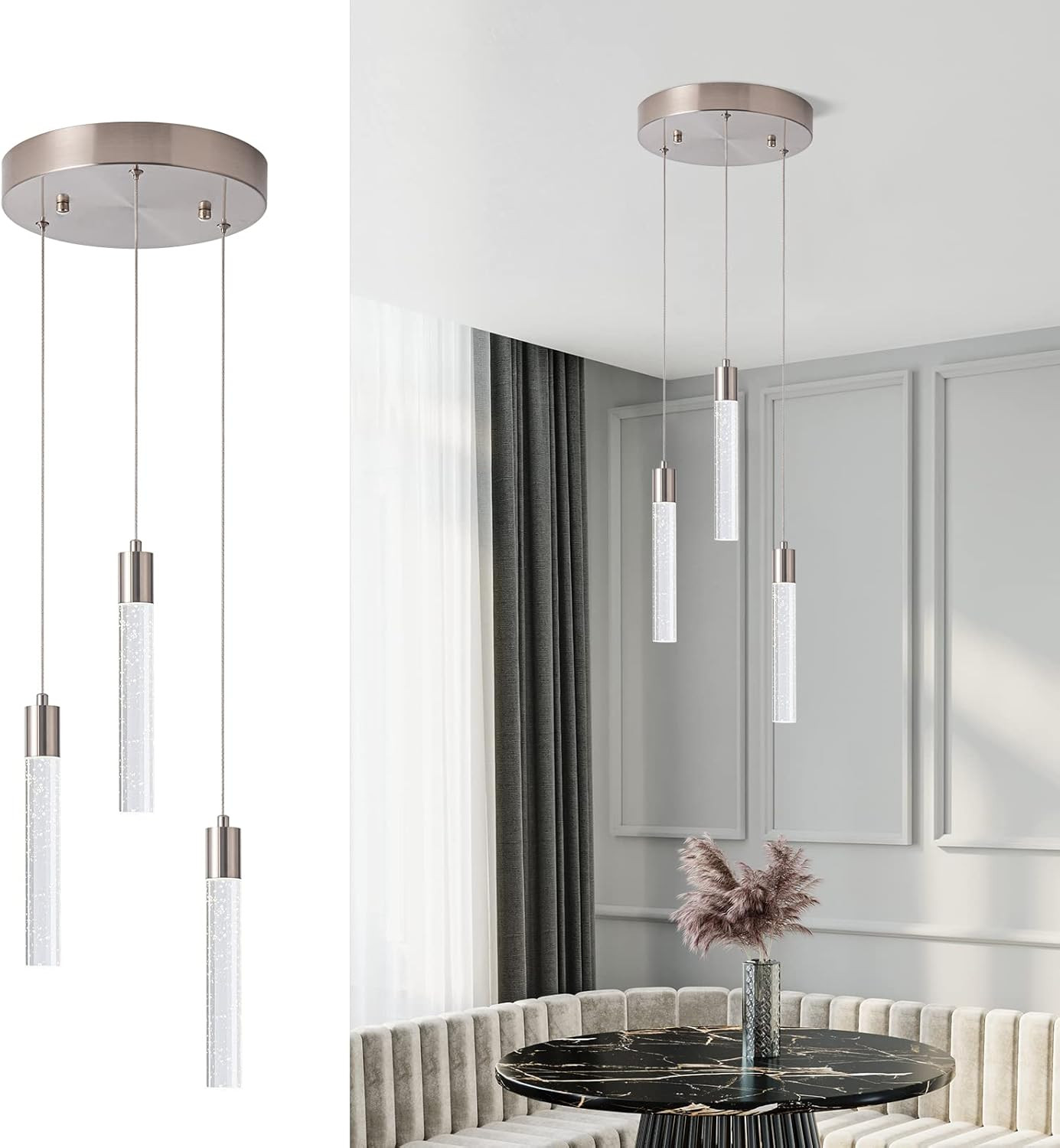 3-light Pendant For Kitchen, Adjustable Color Temp 3000k-6000k