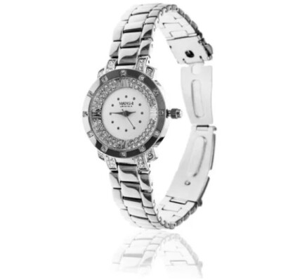 Matashi 18K White Gold Plated Women's Luxury Watch w/ Crystals & Adjustable Band