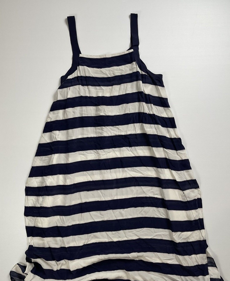 Husk Womens Maxi Dress Size 0 Silk White Blue Stripe A-Line With Pockets