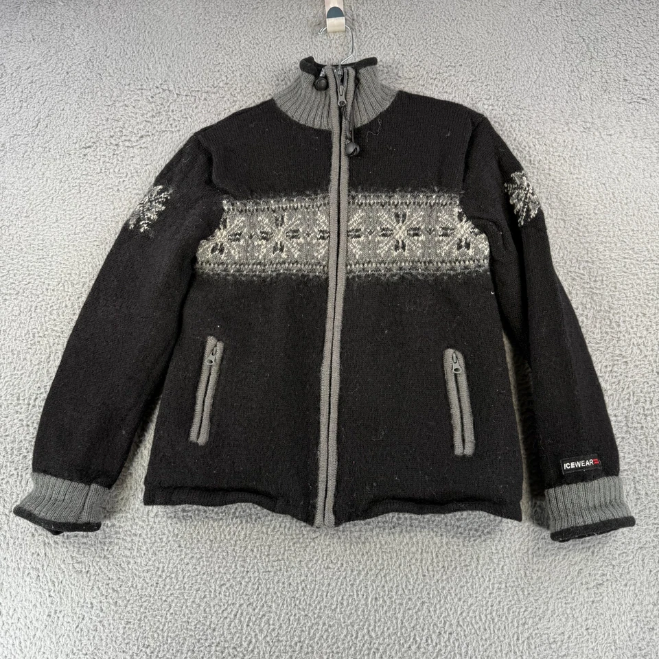 Suéter de Lana Icewear Para Mujer Grande Negro Nórdico Cremallera Fair Isle Chaqueta Forrada Esquí Foto 2 de 4